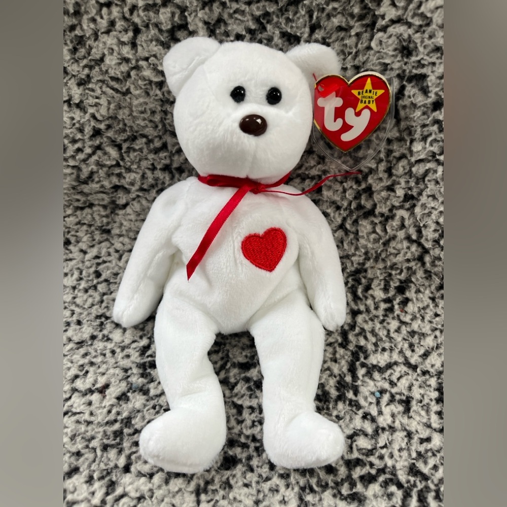 Ty White Teddy Bear with Red Heart “ Valentino”